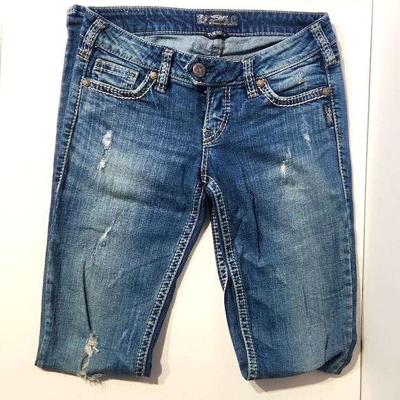 Silver Jeans Co. Tuesday Distressed Blue Boot Cut Jeans Women's Size W27/L35 - Picture 6 of 13